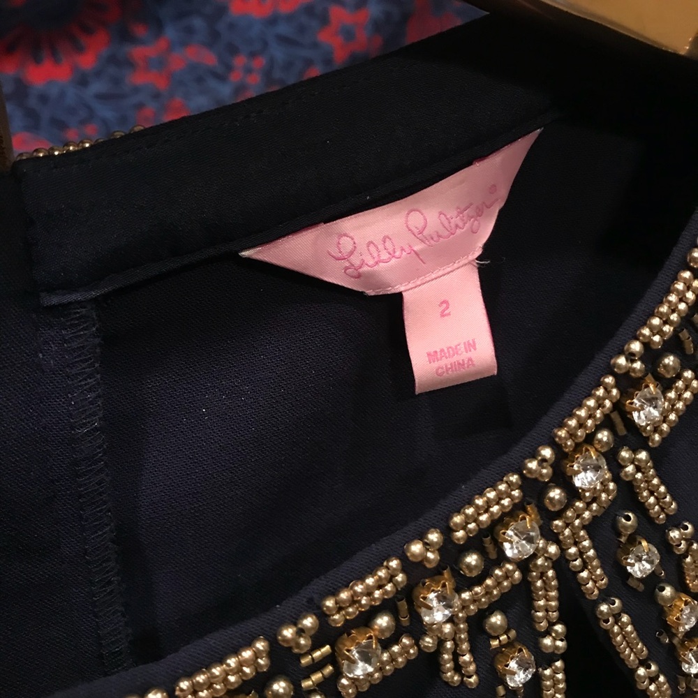 Lilly Pulitzer Navy and Gold Dress Sz 2 🎉🛍 - Picture 4 of 6
